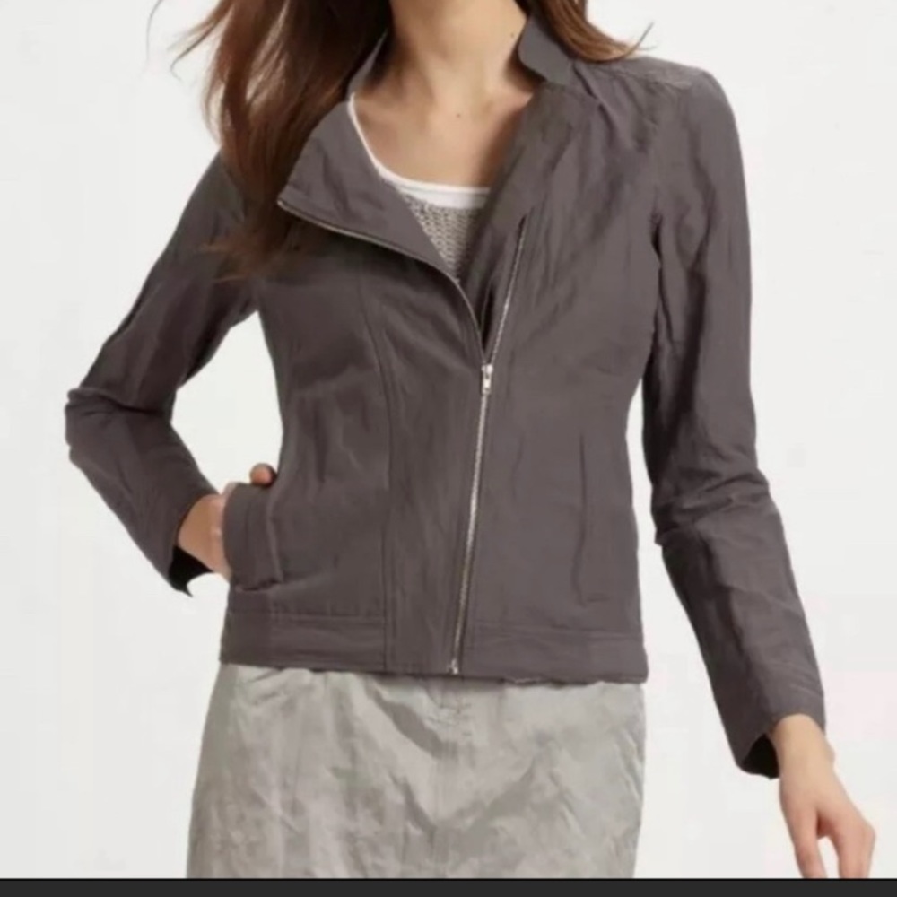 Eileen Fisher Gray Moto utility jacket full zip Sm